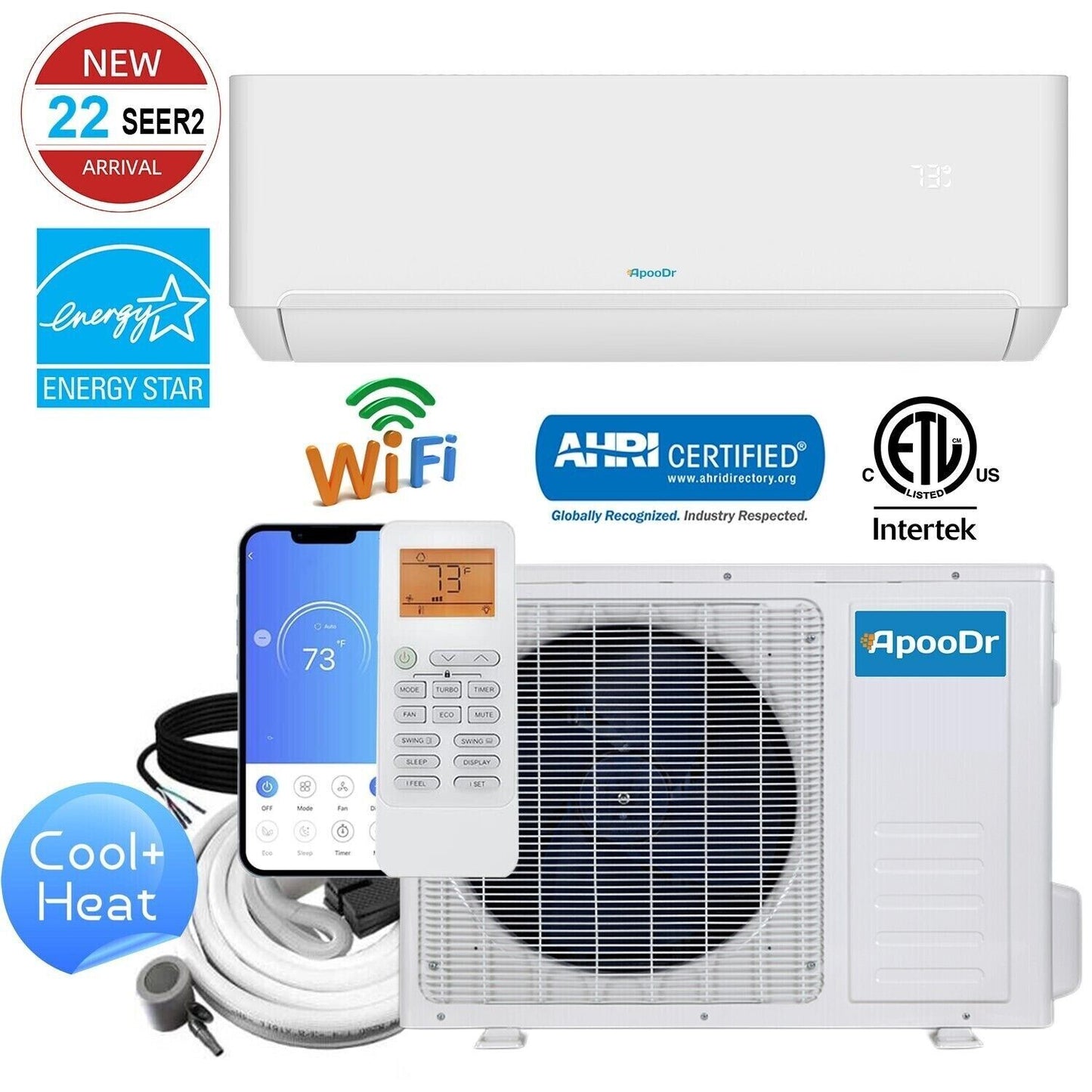 12000 BTU 22 SEER2 Mini Split Air Conditioner Inverter Heat Pump 110V Energy Star