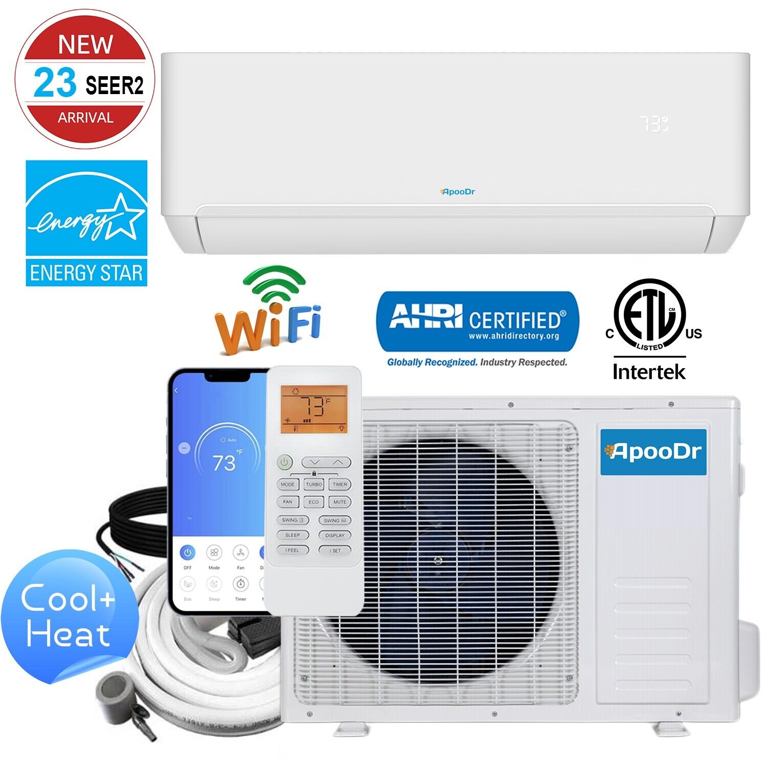12000 BTU 23 SEER Mini Split Air Conditioner Inverter Heat Pump 220V E ...
