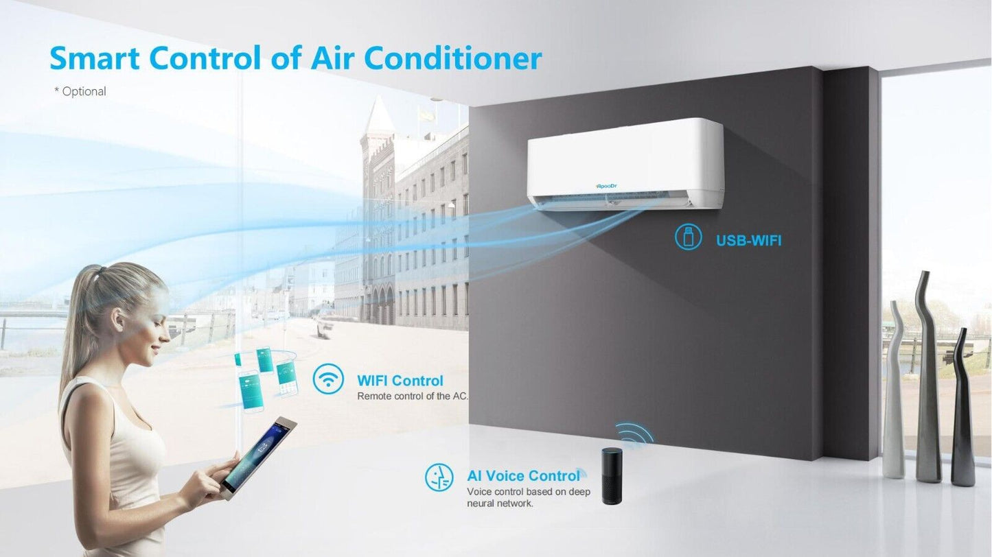 12000 BTU 19 SEER2 Ductless AC Mini Split Air Conditioner Heat Pump 110V Wifi