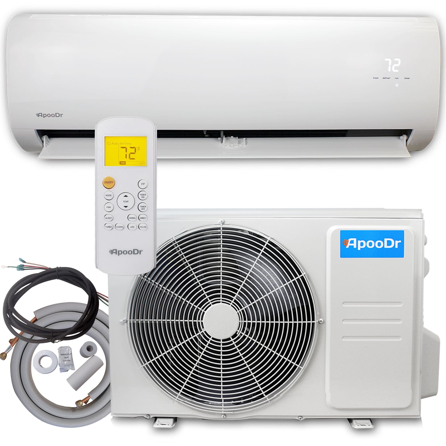 ApooDr 12000 BTU Mini Split Air Conditioner Ductless Inverter System 17.4 SEER2 with Heat Pump 110V 1 Ton,with Installation Kit